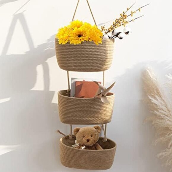 New Over Door Hanging Basket, 3-Tier Woven Wall Storage Organizer
